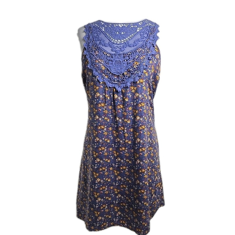 love Fire Lavender Floral Crochet Sleeveless Exposed Zipper Lined Shift Dress L